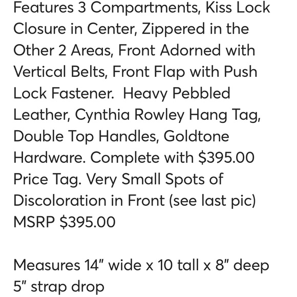 Cynthia Rowley RARE HTF Triple Compartment Leather Framed Satchel in Spice NWT!! - Picture 11 of 11